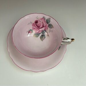 Vintage Paragon Double Warrant Pink Cabbage Rose Teacup & Saucer Set AS-IS
